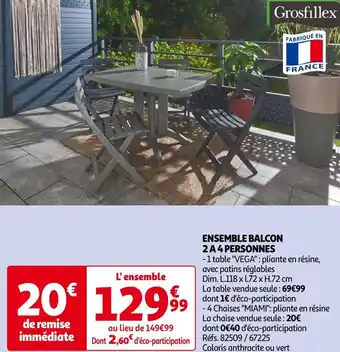 Auchan Grosfillex ensemble balcon 2 a 4 personnes offre