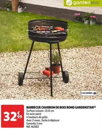 Auchan Gardenstar barbecue charbon de bois rond offre