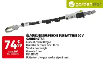Auchan Gardenstar élagueuse sur perche sur batterie 20 v offre
