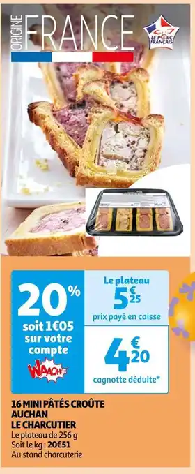 Auchan Auchan le charcutier 16 mini pâtés croûte offre
