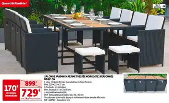 Auchan Salon de jardin en résine tressée noire 10/12 personnes babylon offre