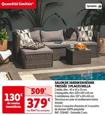 Auchan Salon de jardin en résine tressée 3 places della offre