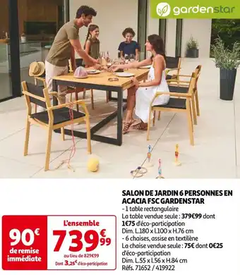 Auchan Gardenstar salon de jardin 6 personnes en acacia fsc offre