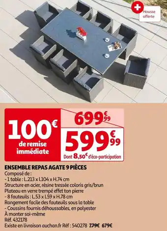 Auchan Ensemble repas agate 9 pièces offre