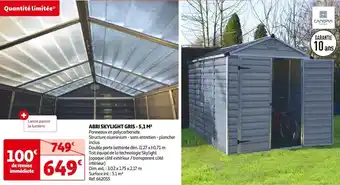 Auchan Abri skylight gris - 5,1 m² offre