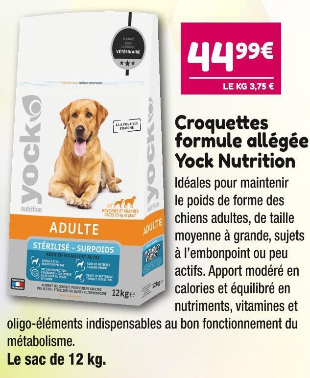 Promo Yock nutrition croquettes formule allégée chez Point Vert