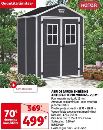 Auchan Keter abri de jardin en résine anthracite premium 65 - 2,8 m² offre