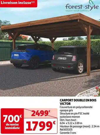 Auchan Forest style carport double en bois victor offre