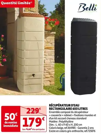 Auchan Belli récupérateur d'eau rectangulaire 650 litres offre