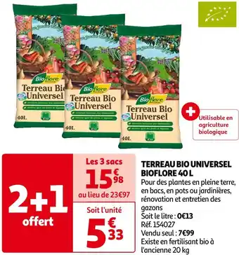 Auchan Terreau bio universel bioflore 40 l offre