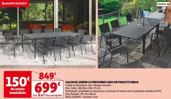 Auchan Salon de jardin 10 personnes gris anthracite nirva offre