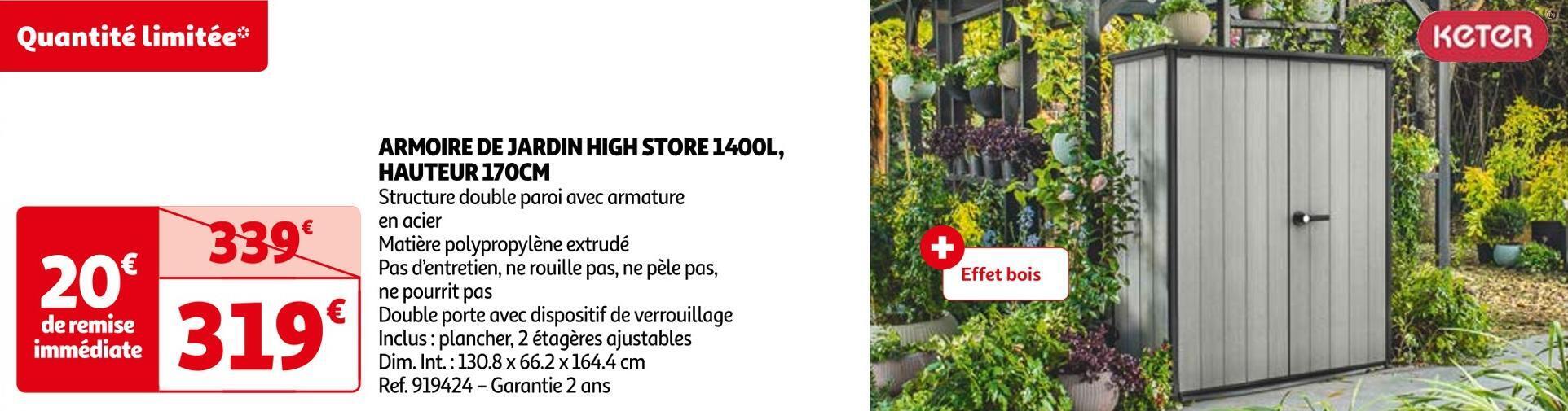Promo Armoire de jardin high store 1400l, hauteur 170cm chez Auchan