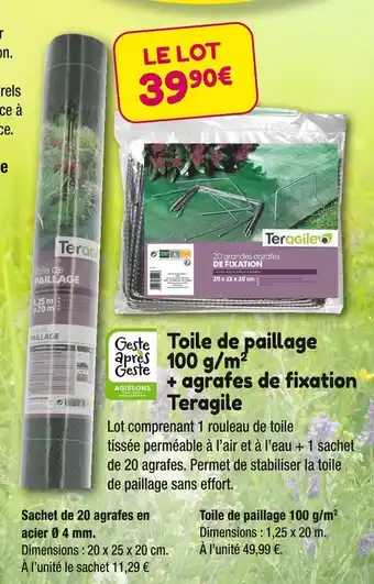 Teragile toile de paillage 100 g/mÂČ + agrafes de fixation