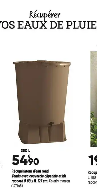 Bricorama Récupérateur d’eau rond vendu avec couvercle clipsable et kit raccord ø 80 x h. 127 cm offre