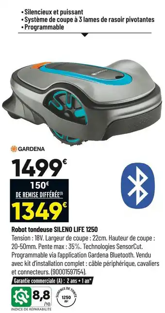 Bricorama Gardena robot tondeuse sileno life 1250 offre