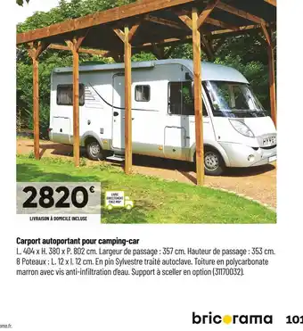 Bricorama Carport autoportant pour camping-car offre
