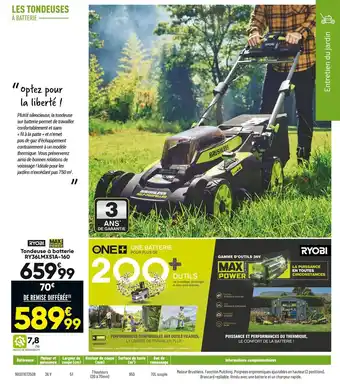 Bricorama Ryobi tondeuse à batterie ry36lmx51a-160 offre