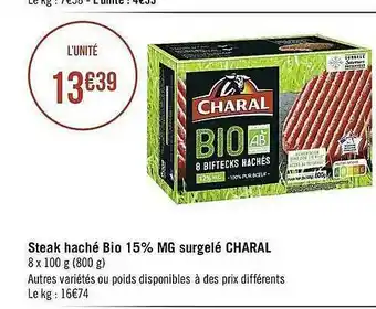 Casino Supermarchés Steak Haché Bio 15% Mg Surgelé Charal offre