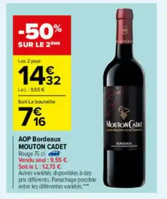 Carrefour Market Aop Bordeaux Mouton Cadet offre