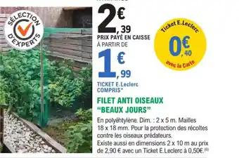 Filet Anti Oiseaux Beaux Jours