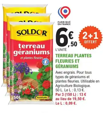 E.Leclerc Jardi Terreau Plantes Fleuries et Géraniums offre