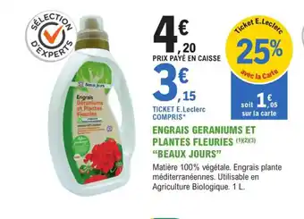 Engrais Geraniums et Plantes Fleuries Beaux Jours