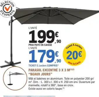 E.Leclerc Jardi Parasol Excentré 3x3 M Beaux Jours offre