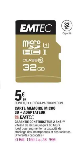 Carte Mémoire Micro SD+ Adaptateur