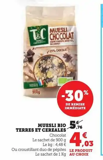 Super U Muesli bio terres et cereales offre