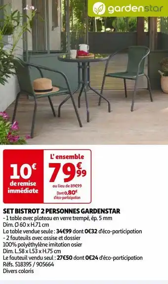 Auchan Set bistrot 2 personnes gardenstar offre