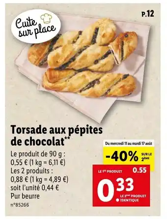 Lidl Torsade aux pépites de chocolat offre