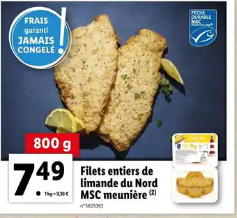 Filets entiers de limande du nord MSC meunière