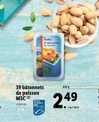 Lidl 39 Bâtonnets de poisson MSC offre