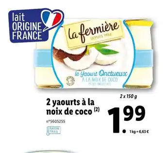 Lidl 2 Yaourts à la noix de coco offre