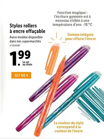 Lidl Stylos rollers à encre effaçable offre