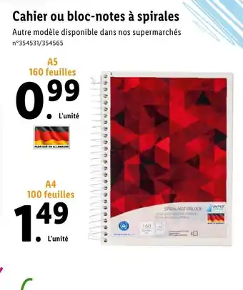 Lidl Cahier ou bloc-notes à spirales offre