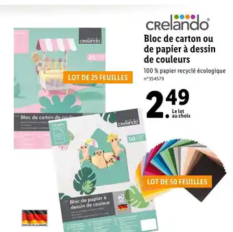 Lidl Bloc de carton ou de papier à dessin de couleurs offre