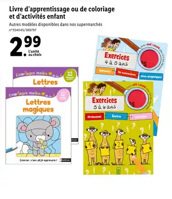 Lidl Livre d'apprentissage ou de coloriage et d'activités enfant offre