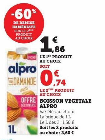 Super U Boisson vegetale alpro offre