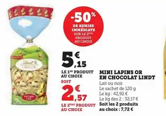 Super U Mini lapins or en chocolat lindt offre