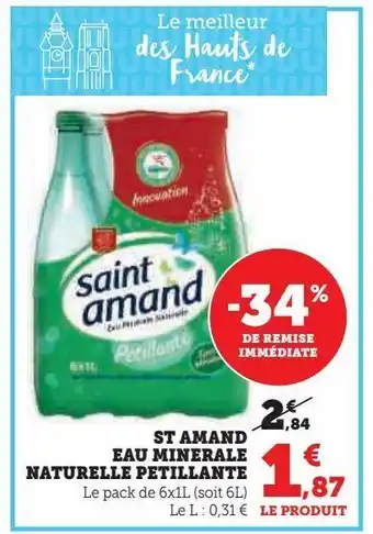 Super U St amand eau minerale naturelle petillante offre