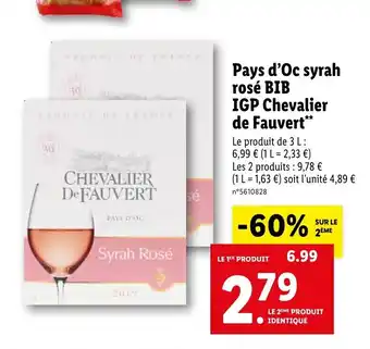 Lidl Pays d'oc syrah rosé BIB IGP chevalier de fauvert offre