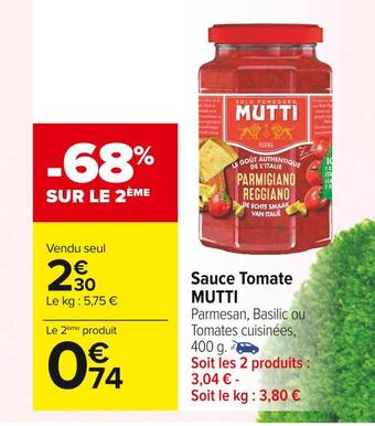 Carrefour Market Mutti sauce tomate offre