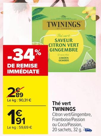 Carrefour Market Twinings thé vert offre