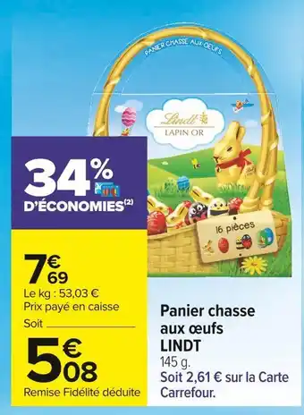Carrefour Market Lindt panier chasse aux œufs offre