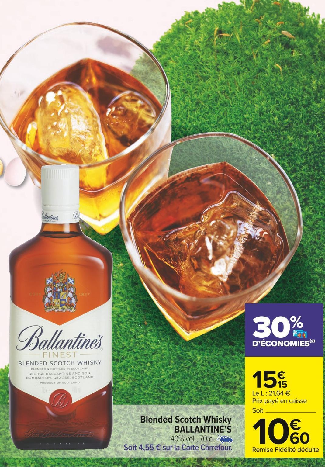 Promo Ballantine’s blended scotch whisky chez Carrefour Market