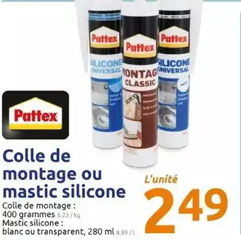 Action Colle de montage ou mastic silicone offre