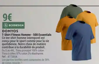 Decathlon Domyos t-shirt fitness homme - 500 essentials offre