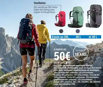 Decathlon Sac à dos de randonnée montagne mh500 offre