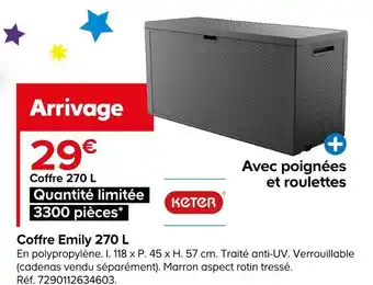 Castorama Keter coffre emily 270 l offre